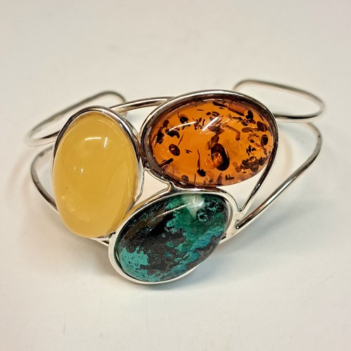 HWG-2403 Cuff, Amber, Yellow, Rum Natural Blue Turquoise $245 at Hunter Wolff Gallery