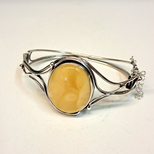 HWG-2404 Cuff, Yellow Oval, Silver Filigree $215 at Hunter Wolff Gallery