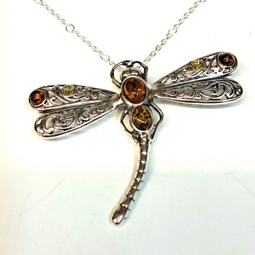 HWG-2419 Pendant/Pin Multi-Color Dragon Fly Amber $85 at Hunter Wolff Gallery