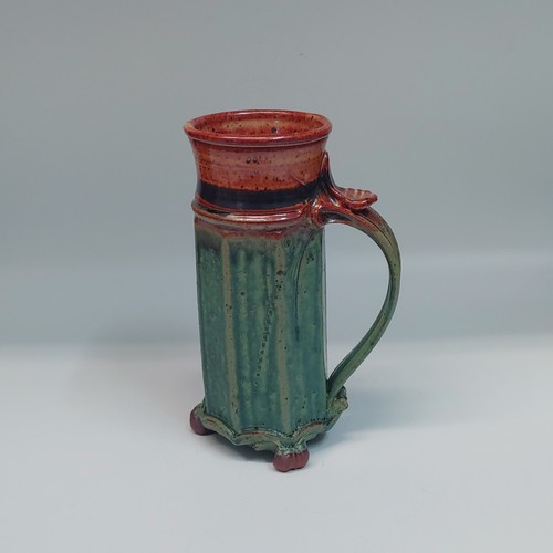 #220248 Mug, 3-Footed, Green/Tan/Black Stripe $25 at Hunter Wolff Gallery