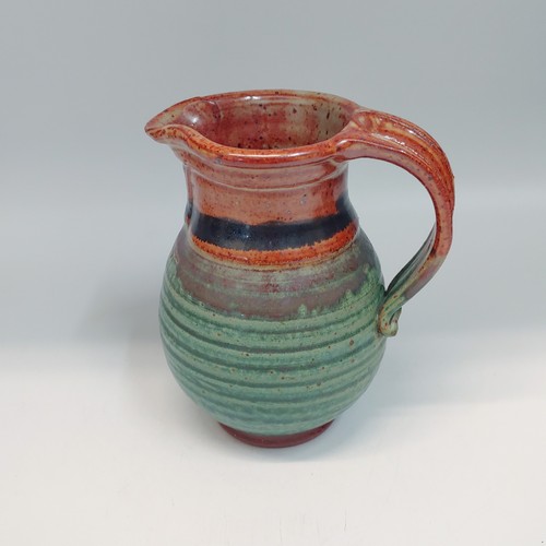 Click to view detail for #220256 Creamer/Pitcher Green/Tan/Black Stripe $18