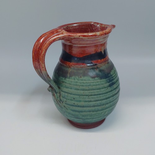 #220256 Creamer/Pitcher Green/Tan/Black Stripe $18 at Hunter Wolff Gallery