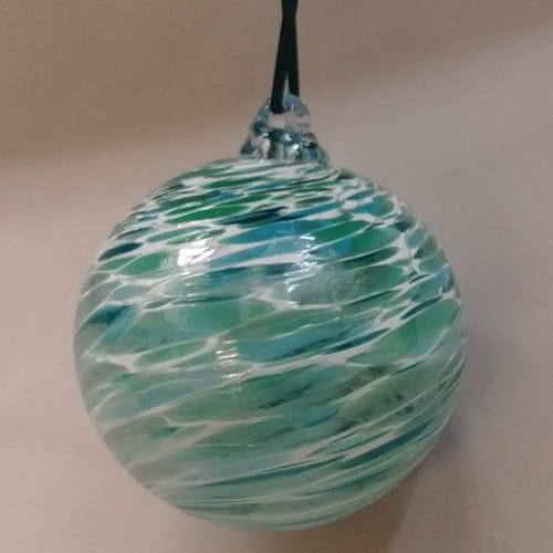 DB-274 Ornament - frit twist op. teal at Hunter Wolff Gallery