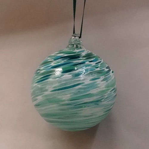 DB-275 Ornament - frit twist op. teal at Hunter Wolff Gallery