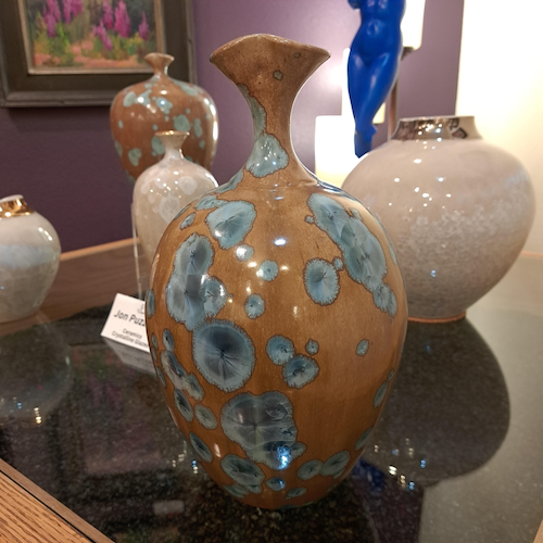 JP-027 Bottle, Tan & Blue Crystalline $425 at Hunter Wolff Gallery