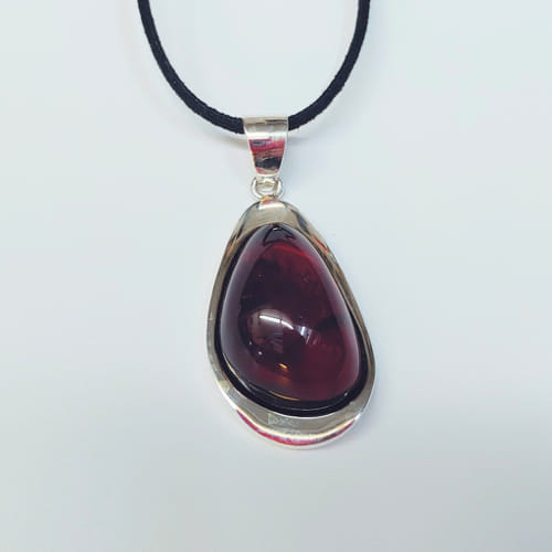 HWG-031 Pendant, Teardrop Askew, Silver, Dark Amber $122 at Hunter Wolff Gallery