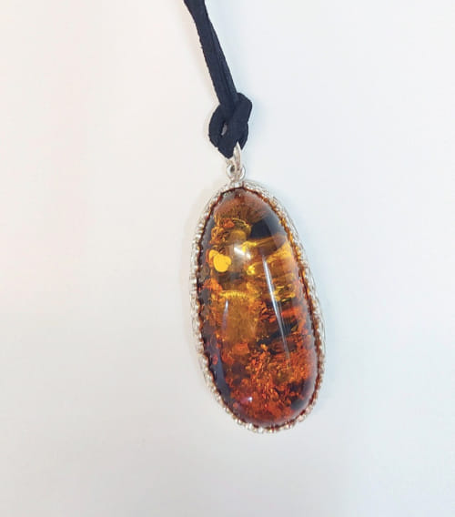 HWG-032 Pendant, Oval, Silver Filigree, Gold/Yellow Color $138 at Hunter Wolff Gallery