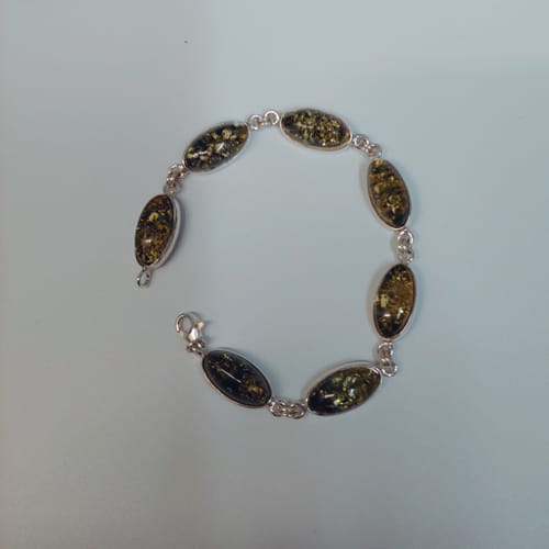 HWG-036 Bracelet, 7 Ovals, Green Amber, Small $115 at Hunter Wolff Gallery
