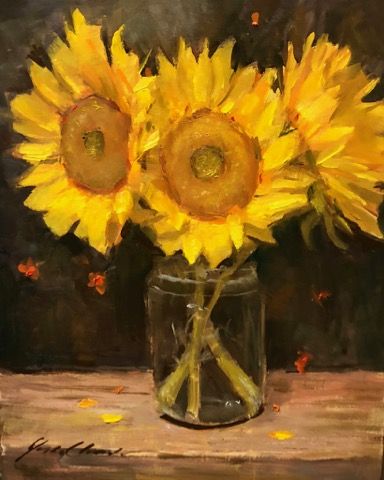 Three Sunflowers 10x8 at Hunter Wolff Gallery