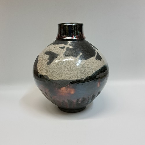 #230407 Raku Black, Copper, White Crackle  9x7 $32 at Hunter Wolff Gallery