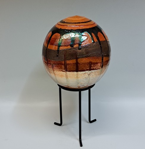 #230411 Raku Globe on Stand 13