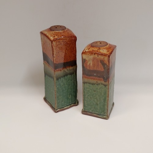 #220416 Salt & Pepper Shaker Set Green/Tan/Blk $16.50 at Hunter Wolff Gallery
