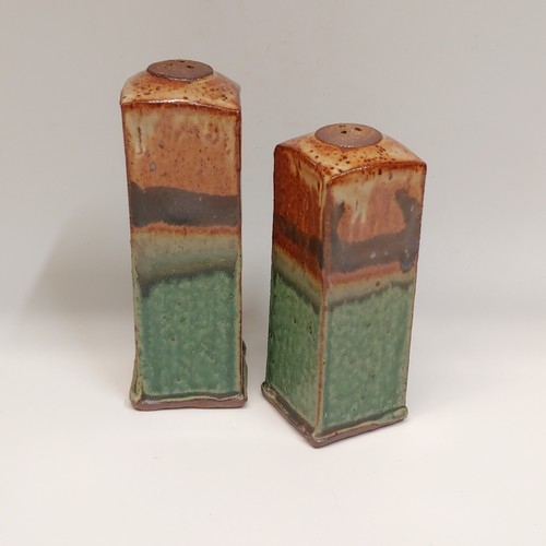 #220416 Salt & Pepper Shaker Set Green/Tan/Blk $16.50 at Hunter Wolff Gallery