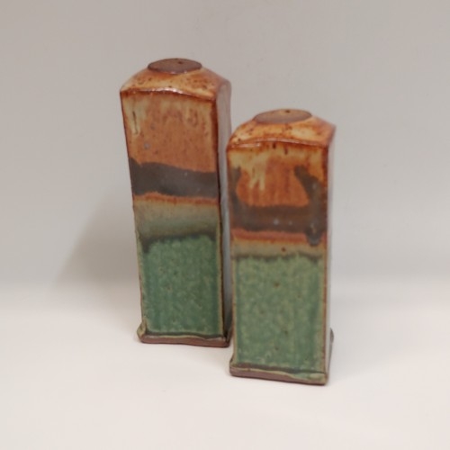 #220416 Salt & Pepper Shaker Set Green/Tan/Blk $16.50 at Hunter Wolff Gallery