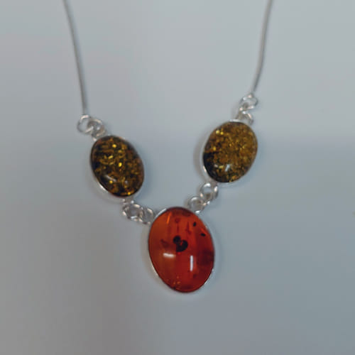 HWG-047 Necklace, 3 Ovals, Green/Amber $87 at Hunter Wolff Gallery