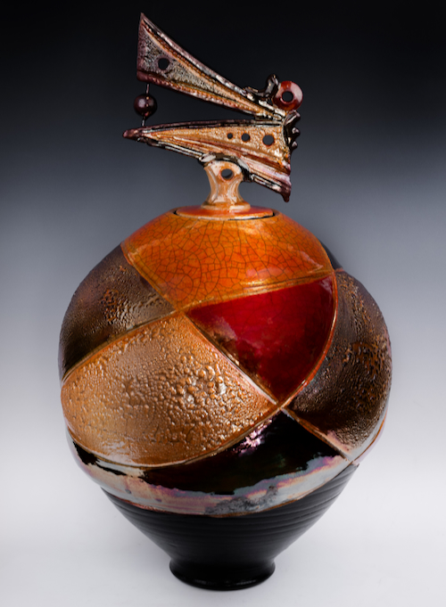 Click to view detail for #261019 Anniversary Raku Lidded Vessel 24x12 $595