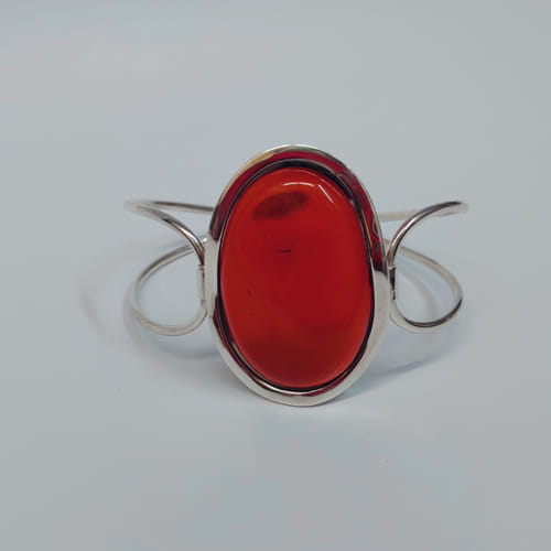 HWG-050 Bangle, Oval, Double Silver, Amber $173 at Hunter Wolff Gallery