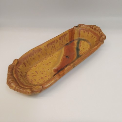 #220512 Baking Dish Oval Cobalt Yellow, Tan & Moss $12 at Hunter Wolff Gallery