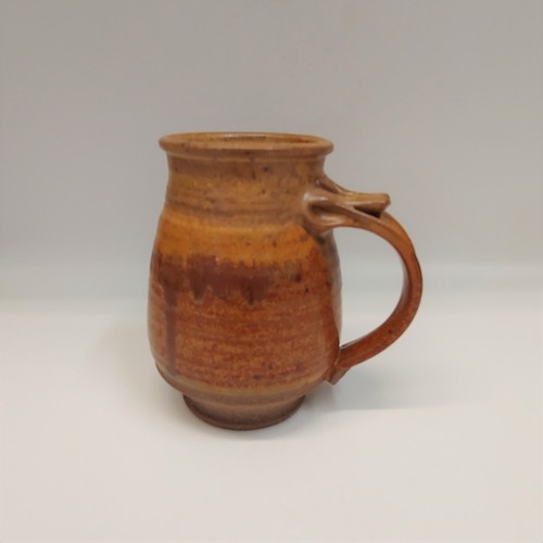 #220526 Mug Barrel Shaped Rust/Yellow $18 at Hunter Wolff Gallery