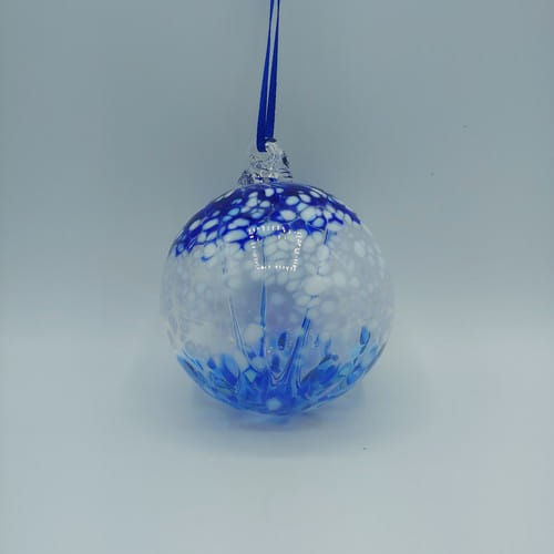 DB-539 Ornament Witchball Cobalt & White Mix $35 at Hunter Wolff Gallery