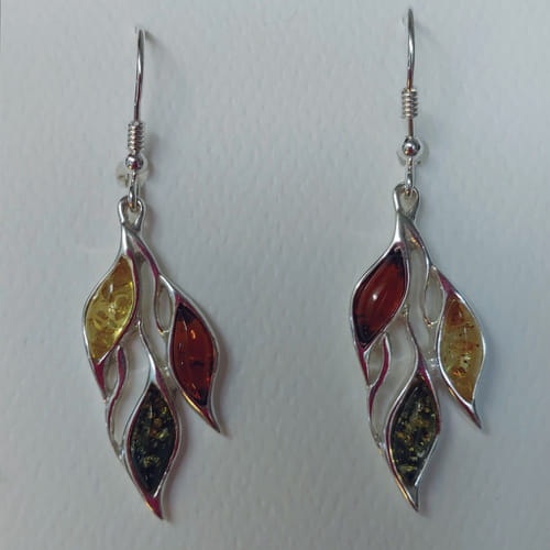 HWG-056 Earrings, Amber 3-multi-color leaf shape $41 at Hunter Wolff Gallery