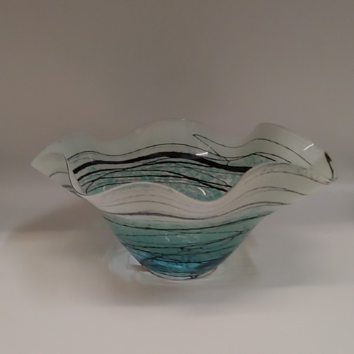 DB-666 Bowl - Aqua Lightning Fluted 5x10x5 $175 at Hunter Wolff Gallery