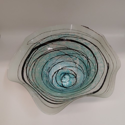 DB-666 Bowl - Aqua Lightning Fluted 5x10x5 $175 at Hunter Wolff Gallery