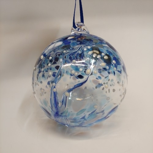DB-714 Ornament Snowstorm Blue/White Witchball $35  	 at Hunter Wolff Gallery