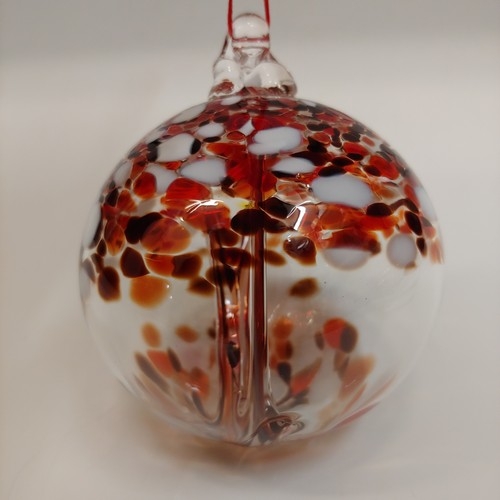 DB-720 Ornament Dark Red & White Witchball $35 at Hunter Wolff Gallery