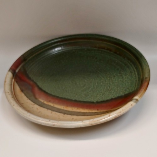 #220725A Bowl, Shallow Salad Green/Tan/Black $32 at Hunter Wolff Gallery