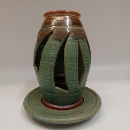 #220729 Candle Lantern Green/Tan $22 at Hunter Wolff Gallery