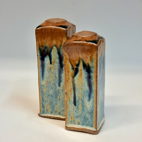 #230730 Salt & Pepper Set Blue & Brown $18 at Hunter Wolff Gallery