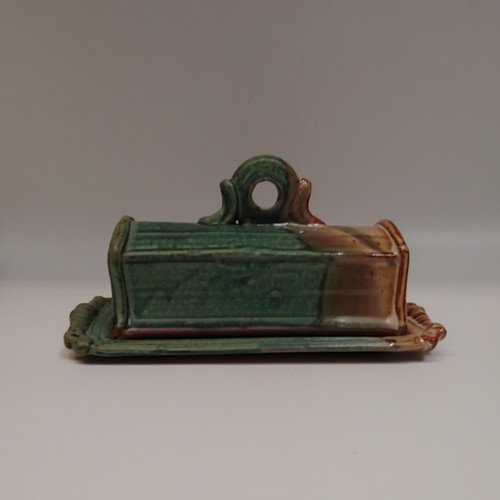 #220731 Butter Dish Green/Tan $22.50 at Hunter Wolff Gallery