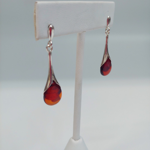 HWG-079 Earrings Drop; Amber, flat Silver calla lily; post $42 at Hunter Wolff Gallery