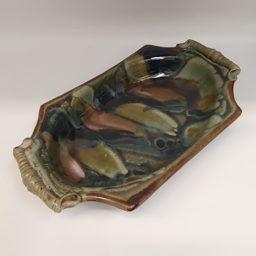 #220801 Baking Dish Green/Mauve 13x7 $22 at Hunter Wolff Gallery