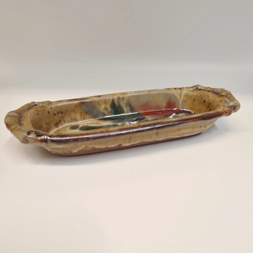 #220808 Baking Dish Tan with Splash 10x4 $12 at Hunter Wolff Gallery
