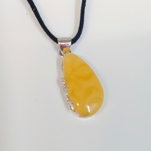 HWG-085 Pendant Oval Lemon Yellow with Silver Leaves $52 at Hunter Wolff Gallery