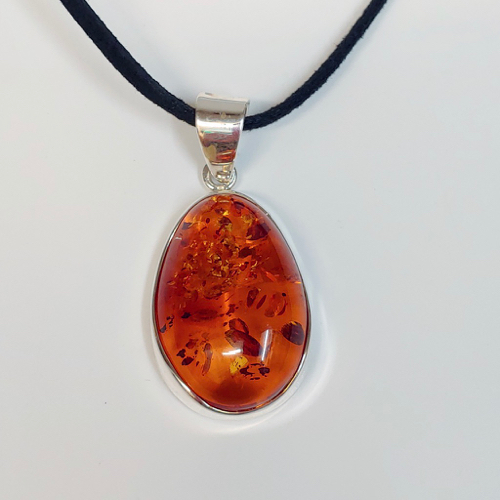 HWG-090 Pendant Oval Amber in silver frame $77 at Hunter Wolff Gallery