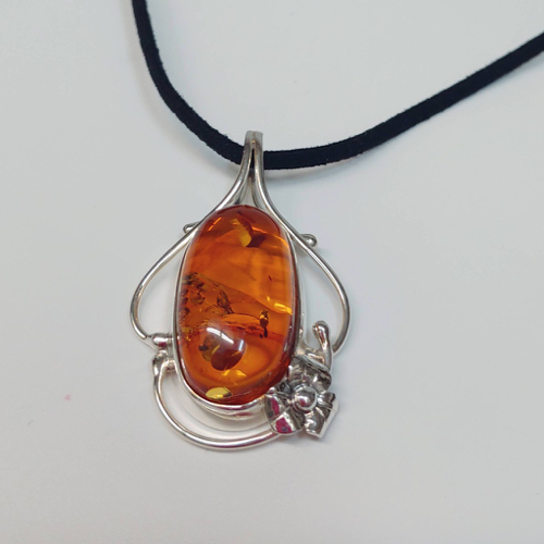 HWG-091 Pendant Sunburst Amber, Silver $82 at Hunter Wolff Gallery