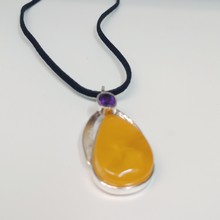 HWG-092 Pendant Teardrop Lemon Yellow/Amethyst $122 at Hunter Wolff Gallery