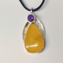 HWG-092 Pendant Teardrop Lemon Yellow/Amethyst $122 at Hunter Wolff Gallery