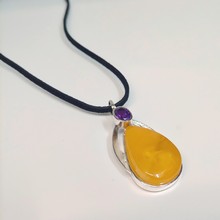 HWG-092 Pendant Teardrop Lemon Yellow/Amethyst $122 at Hunter Wolff Gallery