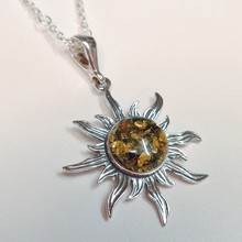 HWG-094 Pendant Sunburst Green Amber $50 at Hunter Wolff Gallery