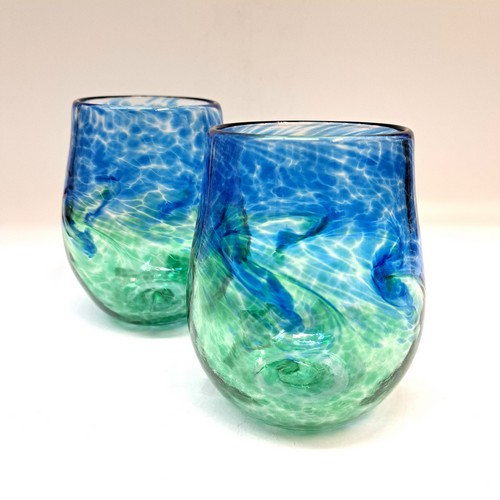 Click to view detail for DB-946 Wine Glass Set of 2 Blue/Green $78
