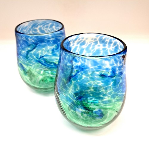 Click to view detail for DB-946 Wine Glass Set of 2 Blue & Green $78