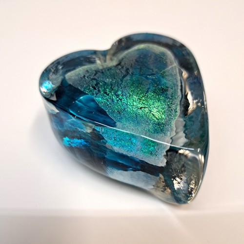 DB-949 Heart Paperweight- Teal Dichroic $52 at Hunter Wolff Gallery