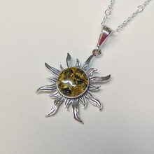 HWG-094 Pendant Sunburst Green Amber $50 at Hunter Wolff Gallery