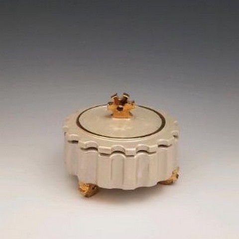 #211041 Anniversary Lidded Treasure Box Off White with Gold Feet & Knob $59 at Hunter Wolff Gallery