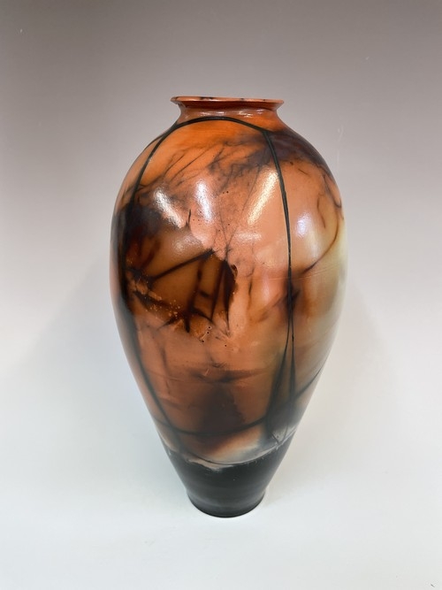 BS-009 Vase, Saggar Fired 13x6 $350 at Hunter Wolff Gallery