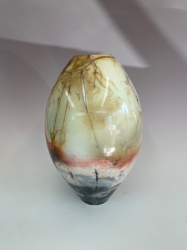 BS-022 Vessel Saggar Fired Egg Shaped 12 1/2 T x 7 1/2 W $350 at Hunter Wolff Gallery